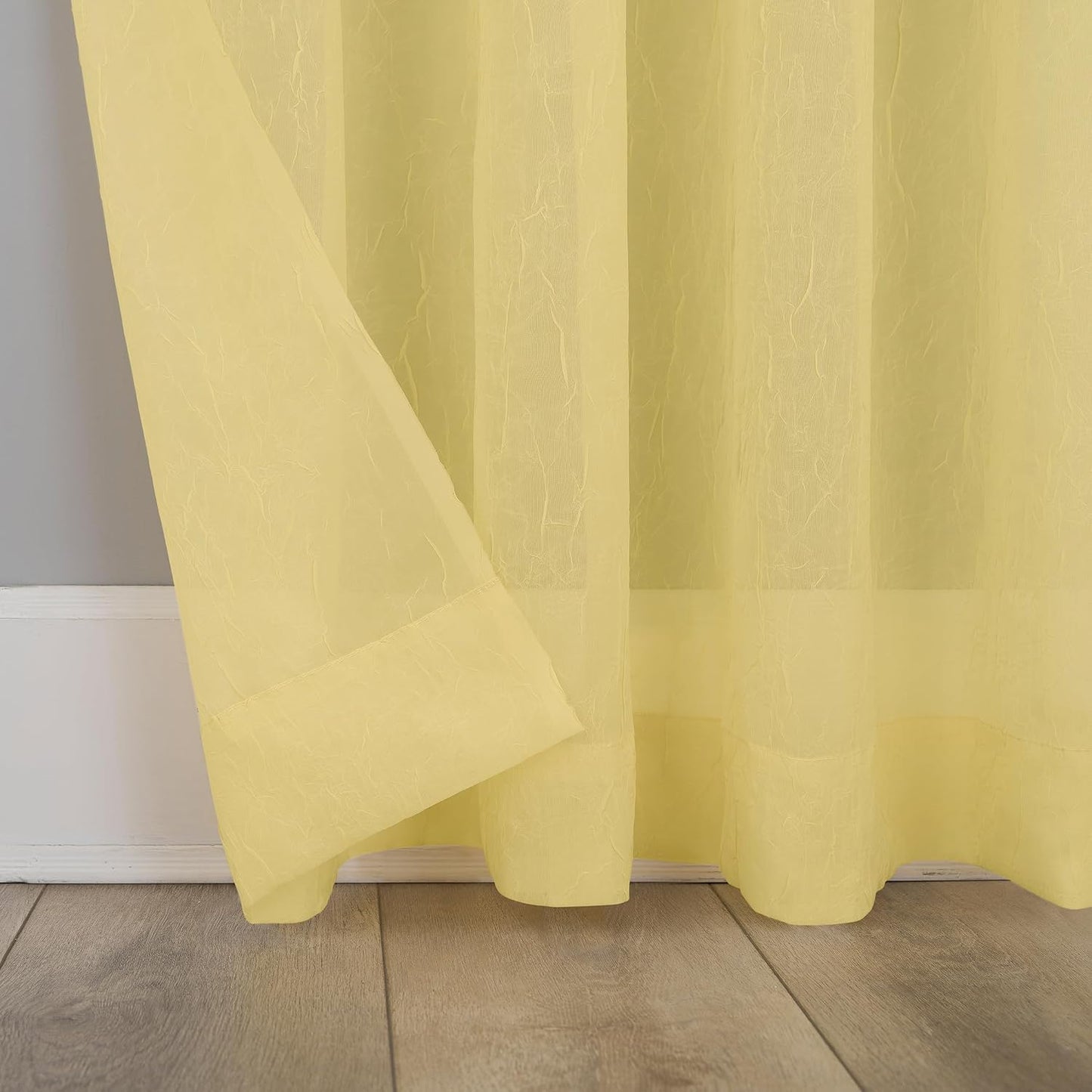 No. 918 Erica Crushed Sheer Voile Rod Pocket Curtain Panel, 51" x 84", Yellow