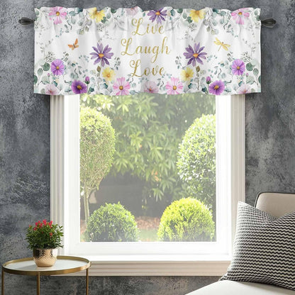 Prime Leader Purple Yellow Flowers Valances Curtain for Windows Spring Floral Eucalyptus Leaf Laugh Love Live Valance Rod Pocket Short Curtains for Kitchen Bathroom Living Room Bedroom, 42" W x 12" L