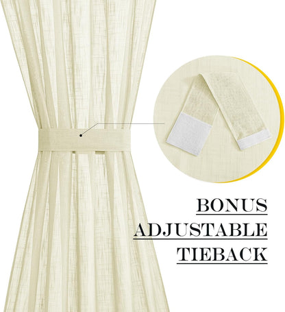 NICETOWN French Sheer Door Panel - Translucent Privacy Sheer with Light Filter Linen Look Textured French Door Curtains (52 inches Width by 40 inches Long, 1 Panel with Tieback, Yellow)