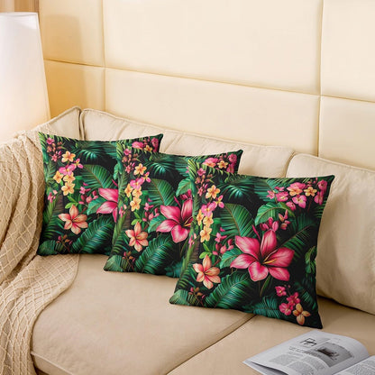 Manfei Tropical Double Sides Print Pillow Covers,Hawaiian Plumeria Flowers Watercolor Throw Pillow Case Covers,Jungle Botanical Palm Leaves Green 20"x 20" Cushion Covers,Pack of 2