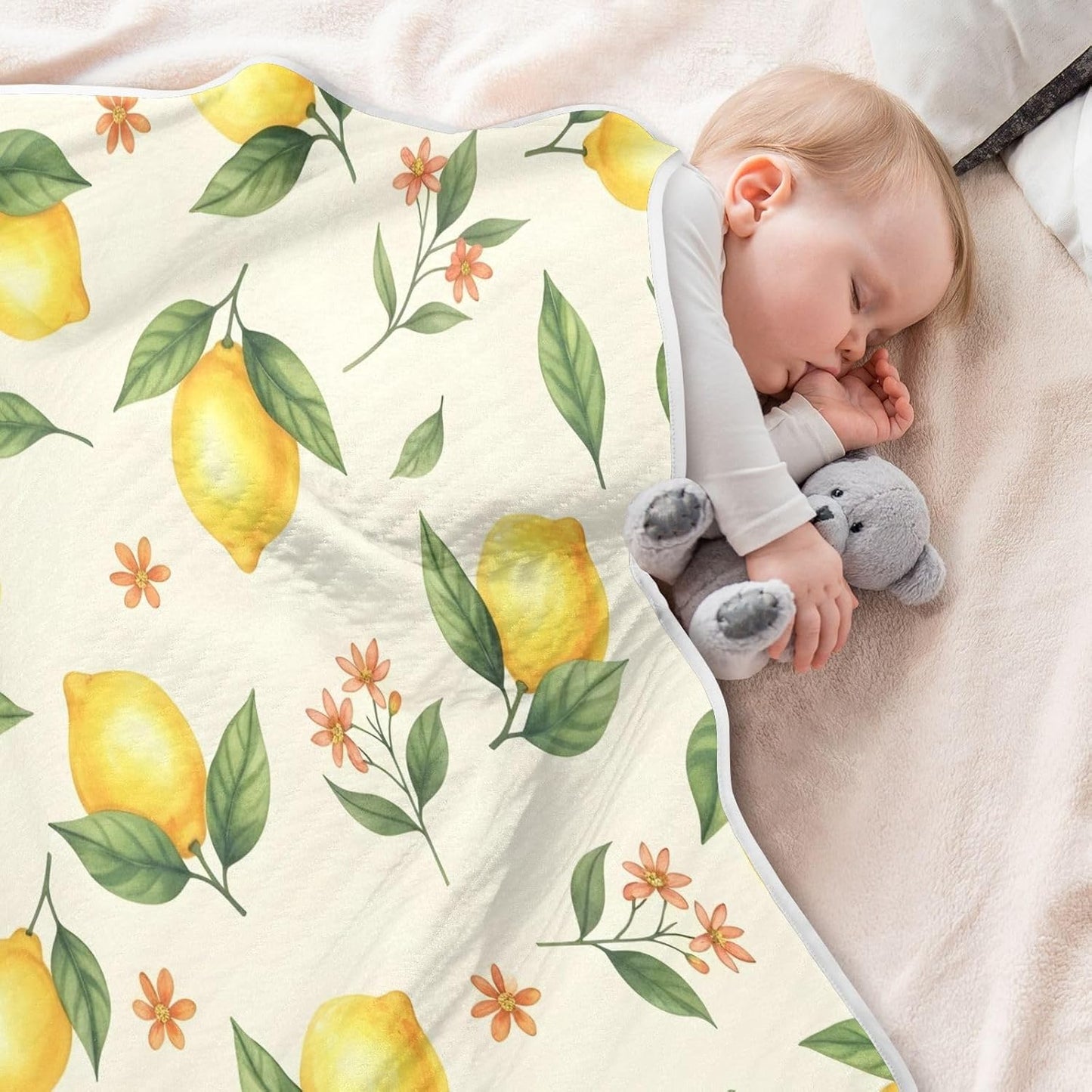 Yellow Lemons Baby Blanket 30"x40", Soft Cotton Toddler Blankets for Girls Boys with Warm Middle Layer, Lightweight Receiving Blanket for Newborn Crib Stroller
