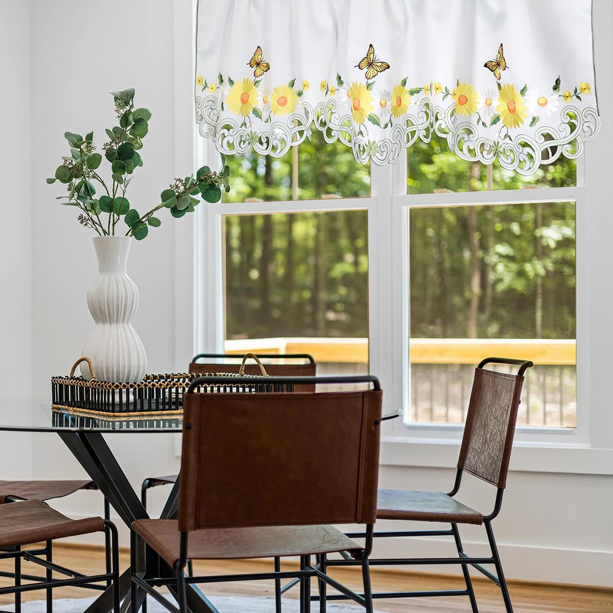 Molaxhome Beautiful Dazzling Embroidered Window Valance,Rod Pocket Valance and Tiers for Home Decor (Yellow, W52x18L)