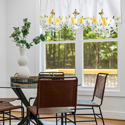 Molaxhome Beautiful Dazzling Embroidered Window Valance,Rod Pocket Valance and Tiers for Home Decor (Yellow, W52x18L)