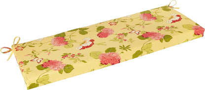 Pillow Perfect Bright Floral Indoor/Outdoor Bench Cushion With Ties, 1 Count, 18" x 45", Gold Risa Lemonade
