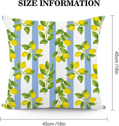 Lemon Throw Pillow Covers for Couch, Outdoor Decorative Pillow Cases for Couch Sofa Bed Chair Living Room Decor Set of 2 18"x18", Summer Cushion Cover