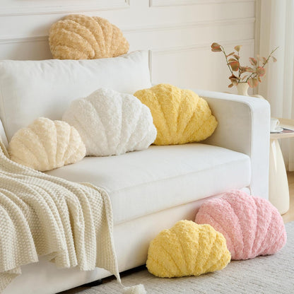 Shell Pillow, Seashell Throw Pillow Room Decor for Couch Bed, Shell Pillows Soft Plush Pillow, Sea Shell Decorative Beach Cushion Pillows (Cream Yellow, 14 X 11 Inches)