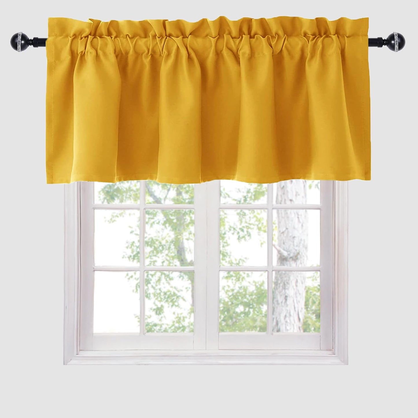 Hiasan Yellow Valance Curtains for Kitchen - Blackout Thermal Insulated Rod Pocket Window Valances, 42 x 18 Inches Length, 1 Panel
