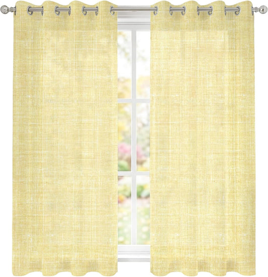 Lemon Yellow Sheer Curtains 39 Inch Length 2 Panels Set Farmhouse Vintage Yellow Solid Color Modern Curtain Drapes for Kitchen,Bedroom,Living Room,Sliding Glass Door,Bathroom Window Panel, 27.5x39