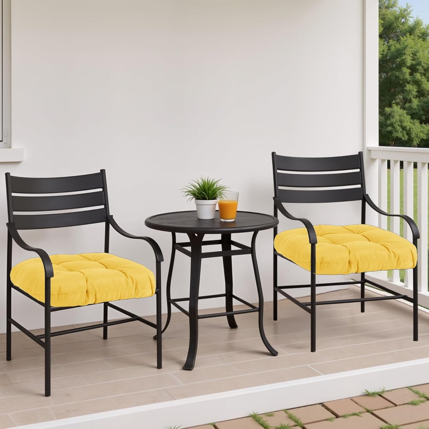 MTMR Outdoor Chair Cushions Set of 2, 19x19 Waterproof Wicker Seat Cushions for Patio Furniture, Tufted Outdoor Replacement Furniture Pad for Porch Lawn Wicker Desk Dining Rocking Chair, Yellow