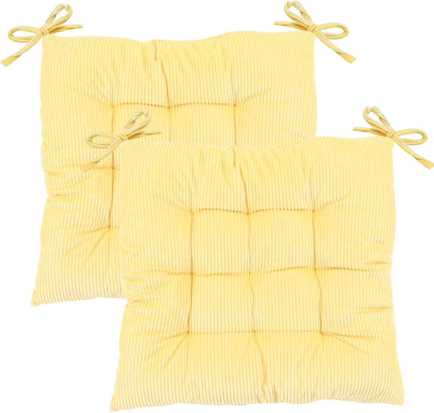 2Pack Chair Cushions for Dining Chairs 15.7"X15.7" Corduroy Chair Pads with Ties Indoor Non-Slip Square Seat Cushion for Kitchen Office Chairs Computer Desk Seat Pad, Light Yellow