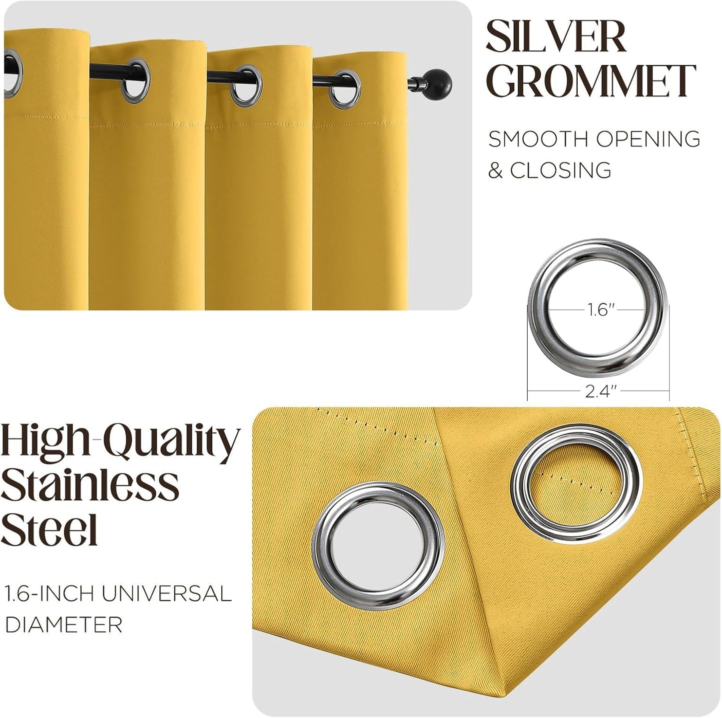 CUCRAF Blackout Curtains 63 inch Length 2 Panels Set, Room Darkening Drapes for Living Room Bedroom, Thermal Insulated Light Blocking Grommet Window Curtain (W52 x L63 Inch, Lemon Yellow)
