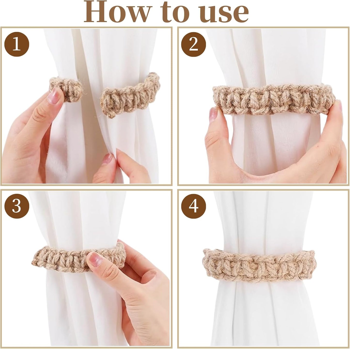 Curtain Tiebacks 4 Pack Yellow Woven Curtain Holdbacks for Home Outdoor Bedroom Office Decorative Curtain, Easy Adjustable Curtain Ties & Holders