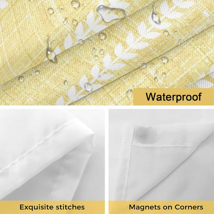 Light Yellow Linen Shower Curtains Set Modern Farmhouse Vertical Lines No Hook Shower Curtains with Snap in Liner 72" x 78" Waterproof Fabric See Through Top Sheer Window for Bathroom Shower Room