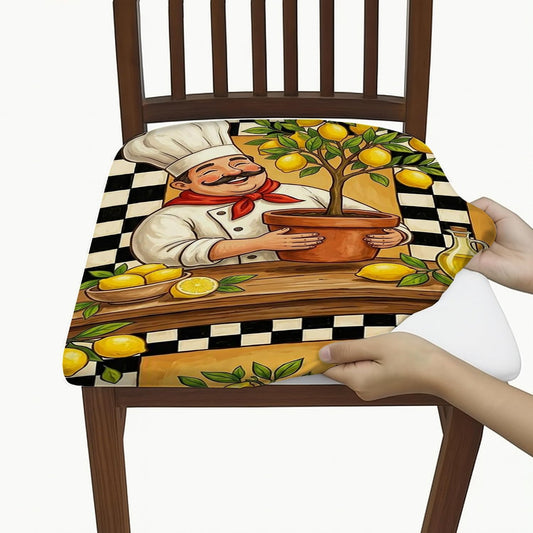 Chef Seat Covers for Chairs, Rustic Fanciful Lemon Tree Summer Yellow Spandex Washable Seat Protector Covers Decor for Dining Room Kitchen Banquet 2pcs