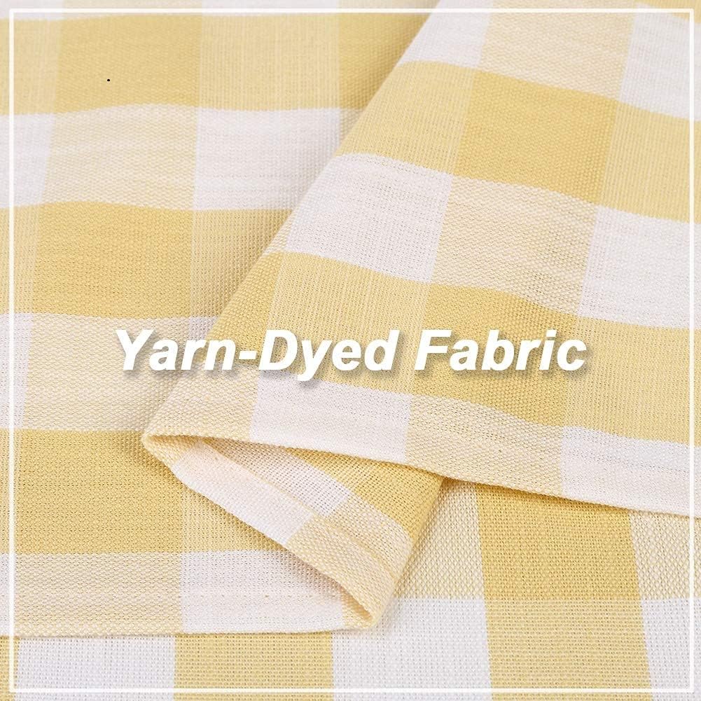 Amzdecor Yellow White Buffalo Plaid Valance Linen Sheer Cafe Curtain Buffalo Check Plaid Rod Pocket Rustic Farmhouse Kitchen Window Treatment for Living Room Bedroom,1 Panel,55''x15'',Yellow and White