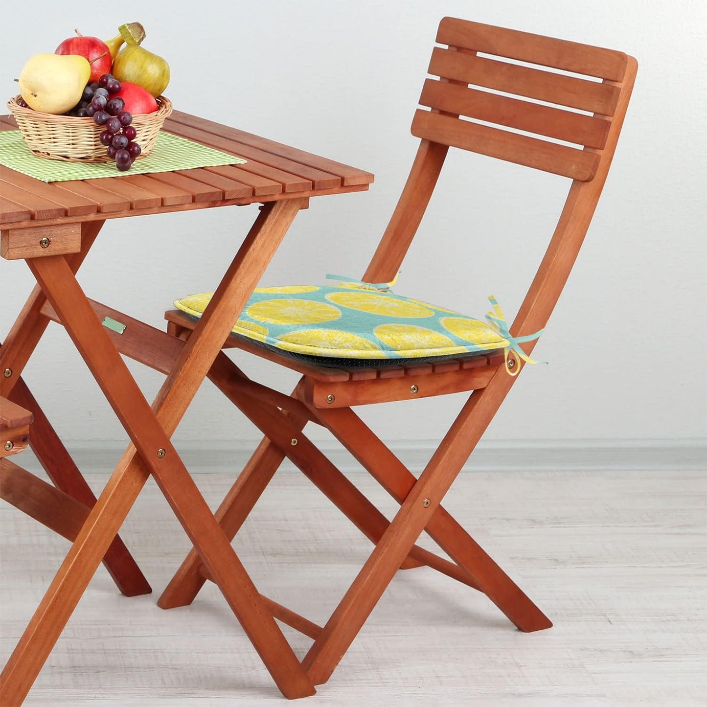 Lunarable Yellow and Blue Chair Seating Cushion Set of 12, Citrus Pattern in Hand Drawn Style Watercolor Grunge Lemon Slices, Anti-Slip Seat Padding for Kitchen & Patio, 16"x16", Turquoise and Yellow