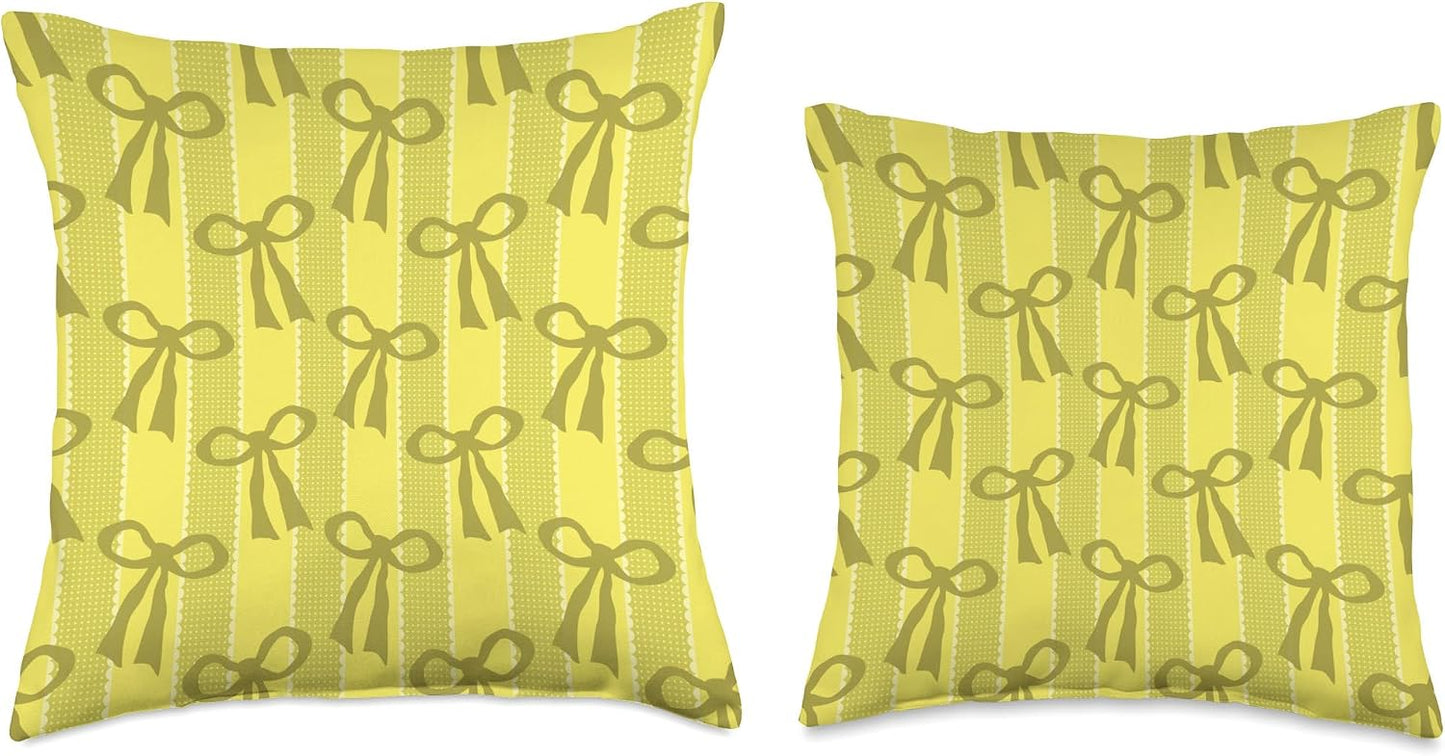 Yellow Bows and Ribbon Stripes Throw Pillow