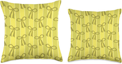 Yellow Bows and Ribbon Stripes Throw Pillow