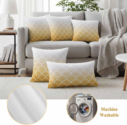 Outdoor Pillow Cover 20x12inch Set of 2, Yellow Gradient Moroccan Pattern Waterproof Decorative Throw Pillow Cover for Couch Sofa, White Stripes Buffalo Check Cushion Cases for Patio Garden