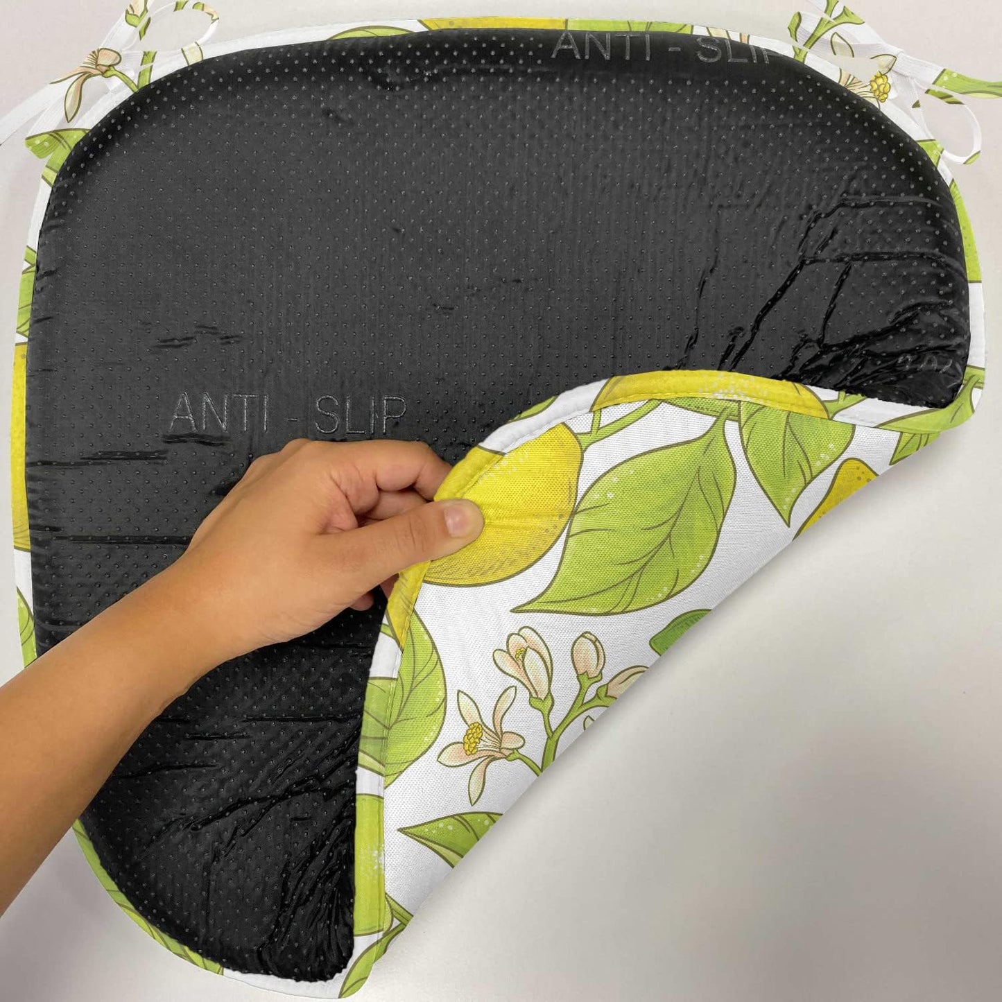 Lunarable Food Chair Seating Cushion Set of 6, Citrus Motifs from Lemon Branches and Blossoms Natural Art Illustration, Anti-Slip Seat Padding for Kitchen & Patio, 16"x16", Yellow and Apple Green