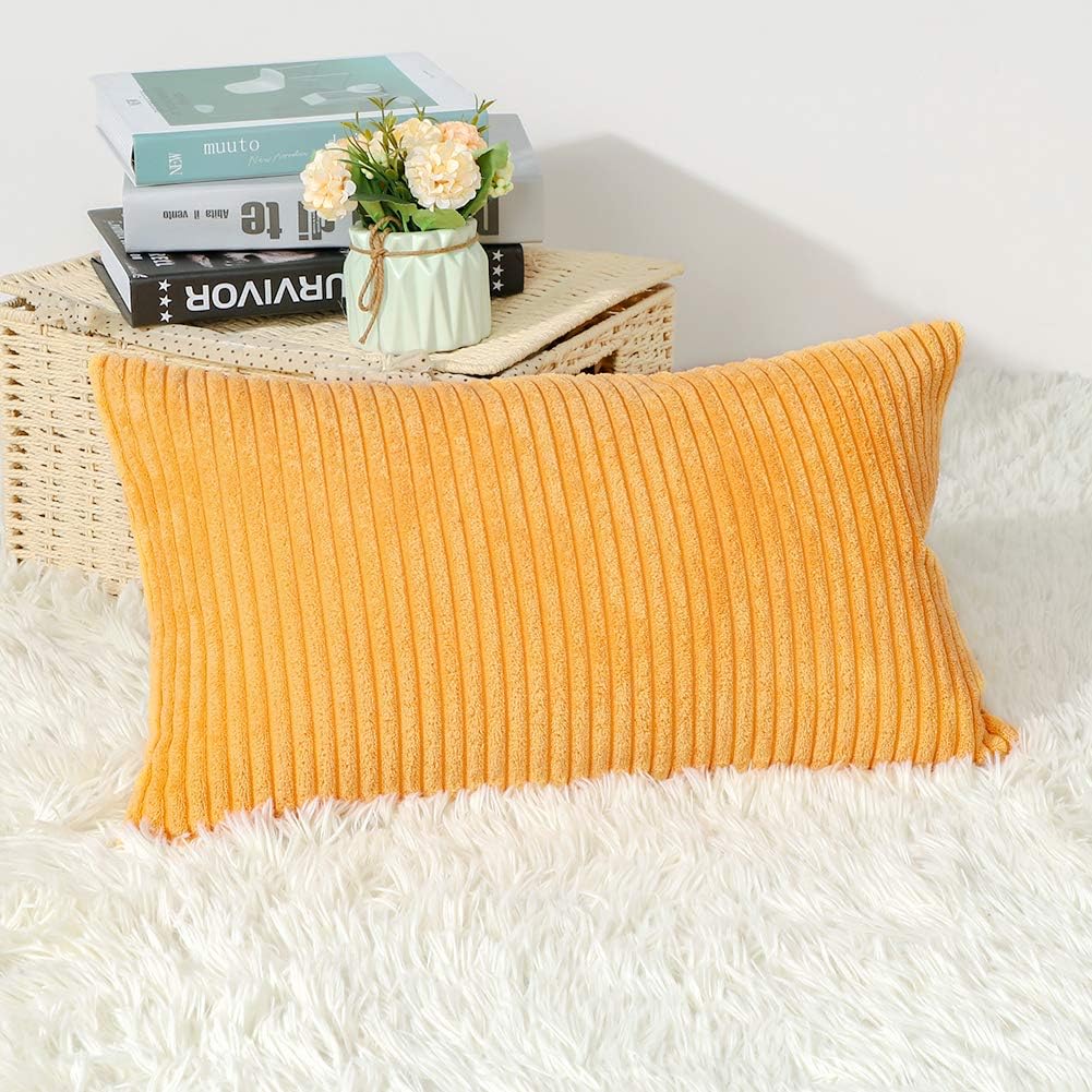 Artscope Cozy Striped Corduroy Pillow Covers Super Soft Decorative Oblong Throw Pillow Covers Case Cushion Covers for Sofa Couch Bedroom Car Decor 12 x 20 Inches, Yellow