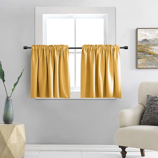 DONREN 36 Inch Gold Yellow Small Window Curtains - Blackout Room Darkening Curtain Tiers with Rod Pocket,Set of 2 Panels