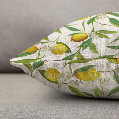 HOSNYE Lemon Throw Pillow Cover Fruits and Leaves Floral Linen Fabric for Couch Bed Sofa Car Waist Cushion Cover 12 x 20 inch Pillow Case