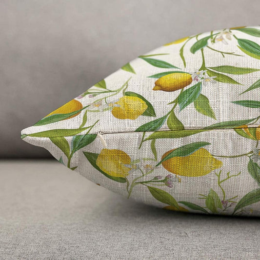 HOSNYE Lemon Throw Pillow Cover Fruits and Leaves Floral Linen Fabric for Couch Bed Sofa Car Waist Cushion Cover 12 x 20 inch Pillow Case