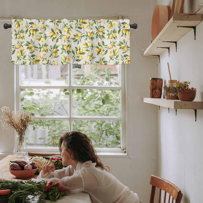 T&H XHome Lemon Valances for Windows Summer Fruit Lemon Flower Plant Linen Vintage Window Treatment Valances Rod Pocket Curtain Valance for Kitchen, Bathroom, Living Room, Bedroom 42" x 12"