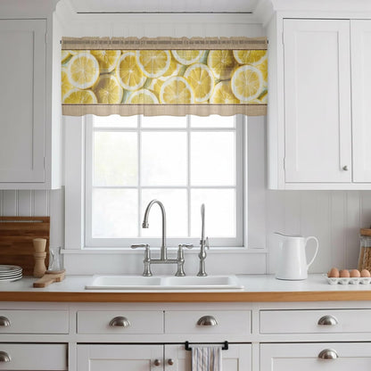 Farmhouse Lemons Sheer Curtains Valances for Windows Summer Country Yellow Fruits on Linen Chiffon Kitchen Valances for Cafe, Voile Window Treatments Curtains for Living Room Bedroom, 54"x18"
