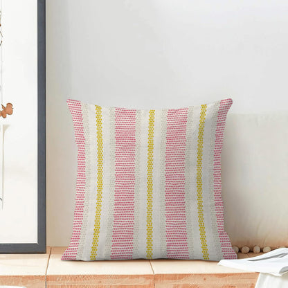 Hot Pink Yellow Summer Outdoor Pillow Covers 18 x 18 Inch,Boho Polka Dots Striped Decor Throw Pillows for Couch Bed,Geometric Modern Farmhouse Decorative Pillowcase Linen Cushion Cover Set of 2