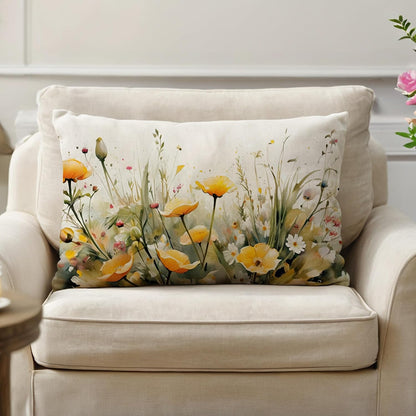 Floral Decorative Throw Pillow Cover 20 x 12 inches Blooming Flowers Lumber Pillow Cases for Porch Patio Rustic Farmhouse Spring Summer Decor Cushion Covers (Yellow)