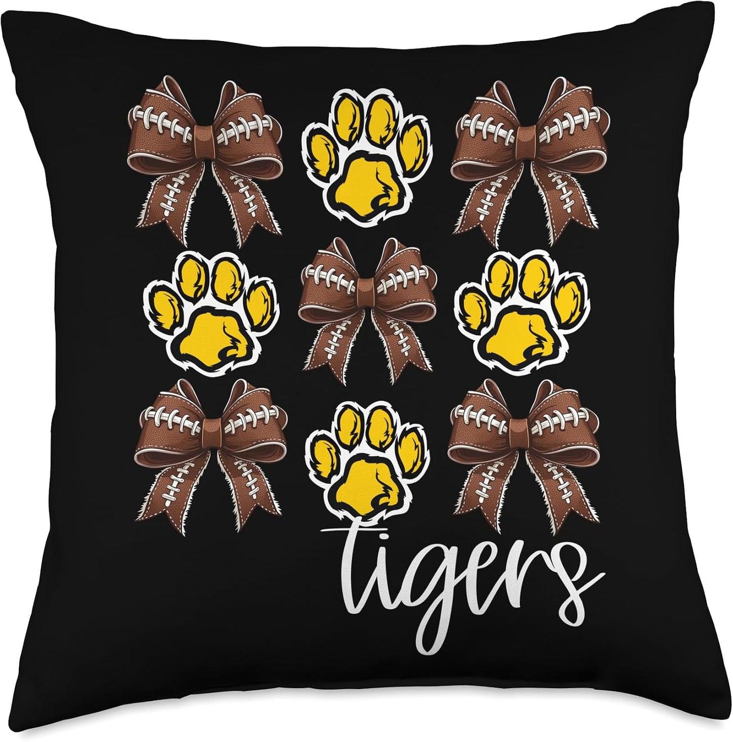 Tigers Football Mom Coquette Bows Game Day Yellow Tigers Throw Pillow