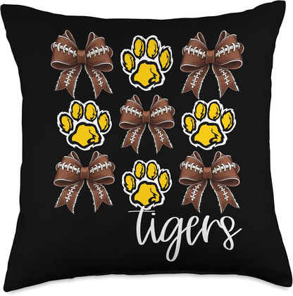 Tigers Football Mom Coquette Bows Game Day Yellow Tigers Throw Pillow