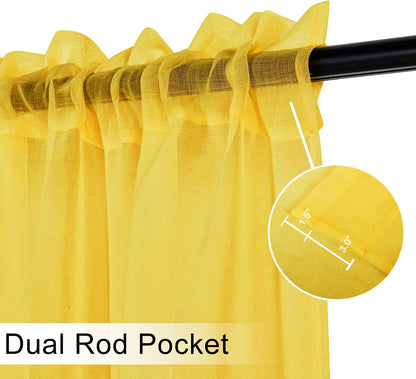 DWCN Sheer Curtain Valance 18 Inches Long, Light Filtering Curtain for Bathroom Bedroom, Small Kitchen Valance with Rod Pockets, 52x18 Inch, Yellow