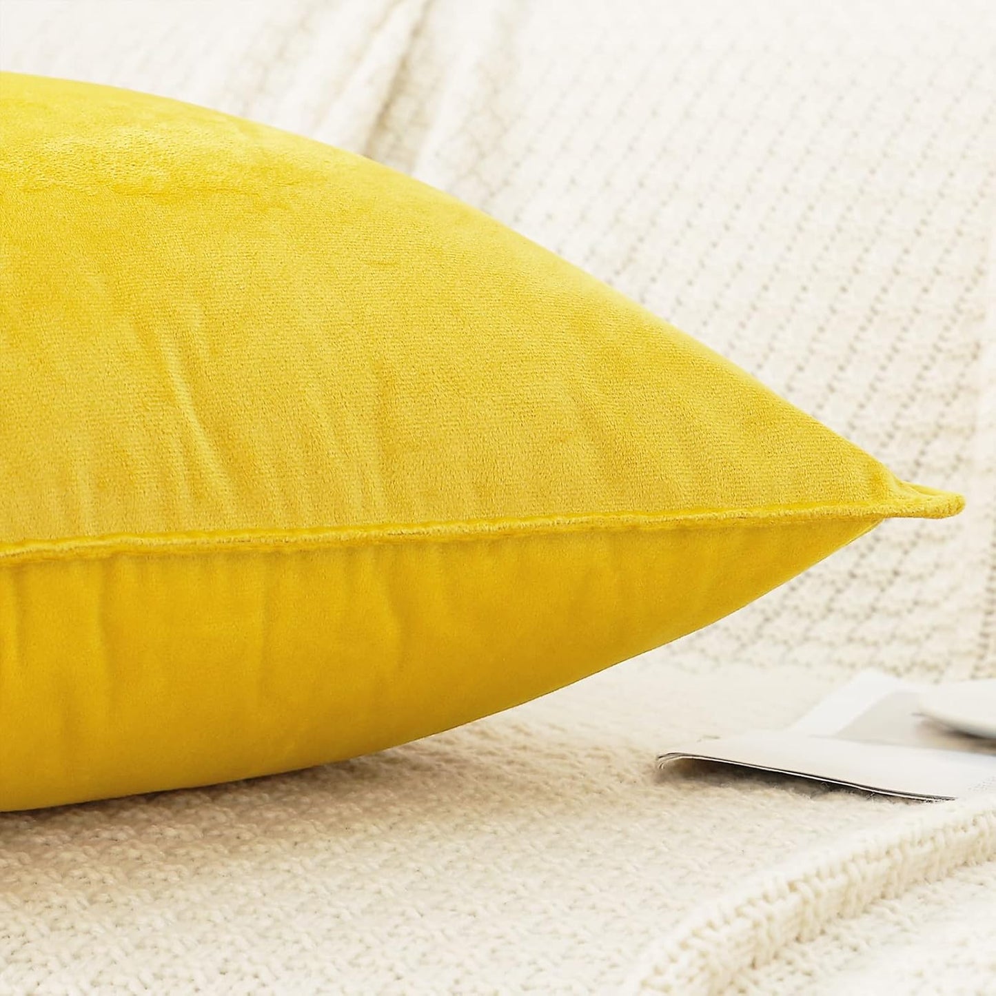 JIAHANNHA Velvet Bright Yellow Throw Pillow Covers Pack of 2 Spring Decorative Soft for Couch Sofa Bed Livingroom Office 18×18 Inches