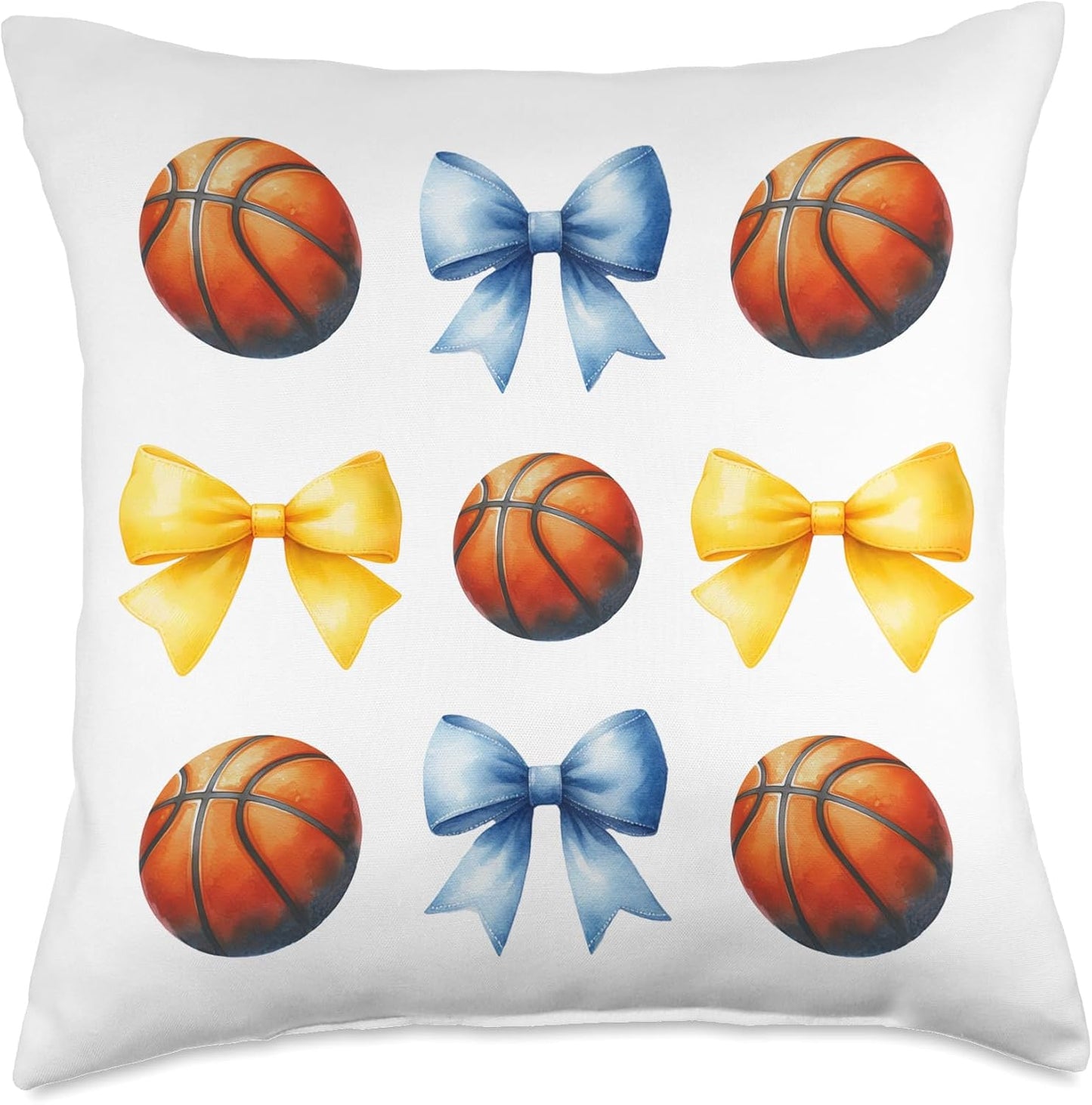 Basketballs & Bows for Girls Basketball Player Blue & Yellow Throw Pillow