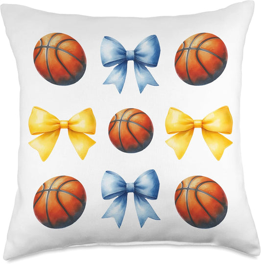 Basketballs & Bows for Girls Basketball Player Blue & Yellow Throw Pillow