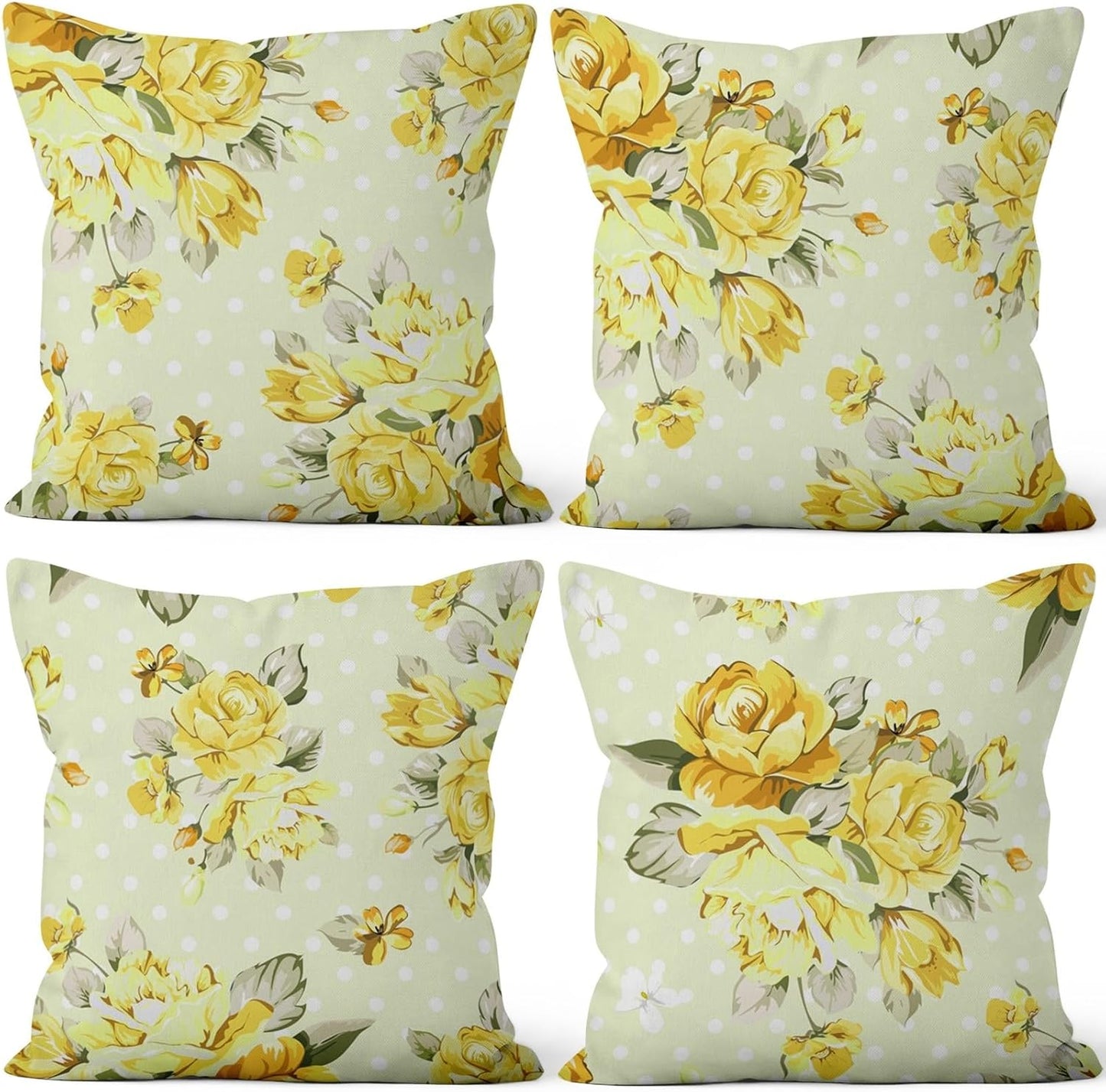 Light Yellow Flower Throw Pillow Covers 20"x20" Set of 4, Retro Floral Sofa Pillowcases for Chair Couch Bed Living Room Office Car Garden Patio Farmhouse Indoor Outdoor Decorative
