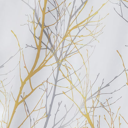 FMFUNCTEX 100% Blackout Yellow on White Tree Curtains for Bedroom, Curtains 84 Inches Long Branch Curtain Panels for Living Room, Room Darkening Thermal Insulated Window Drapes, Grommet Top 2 Panels