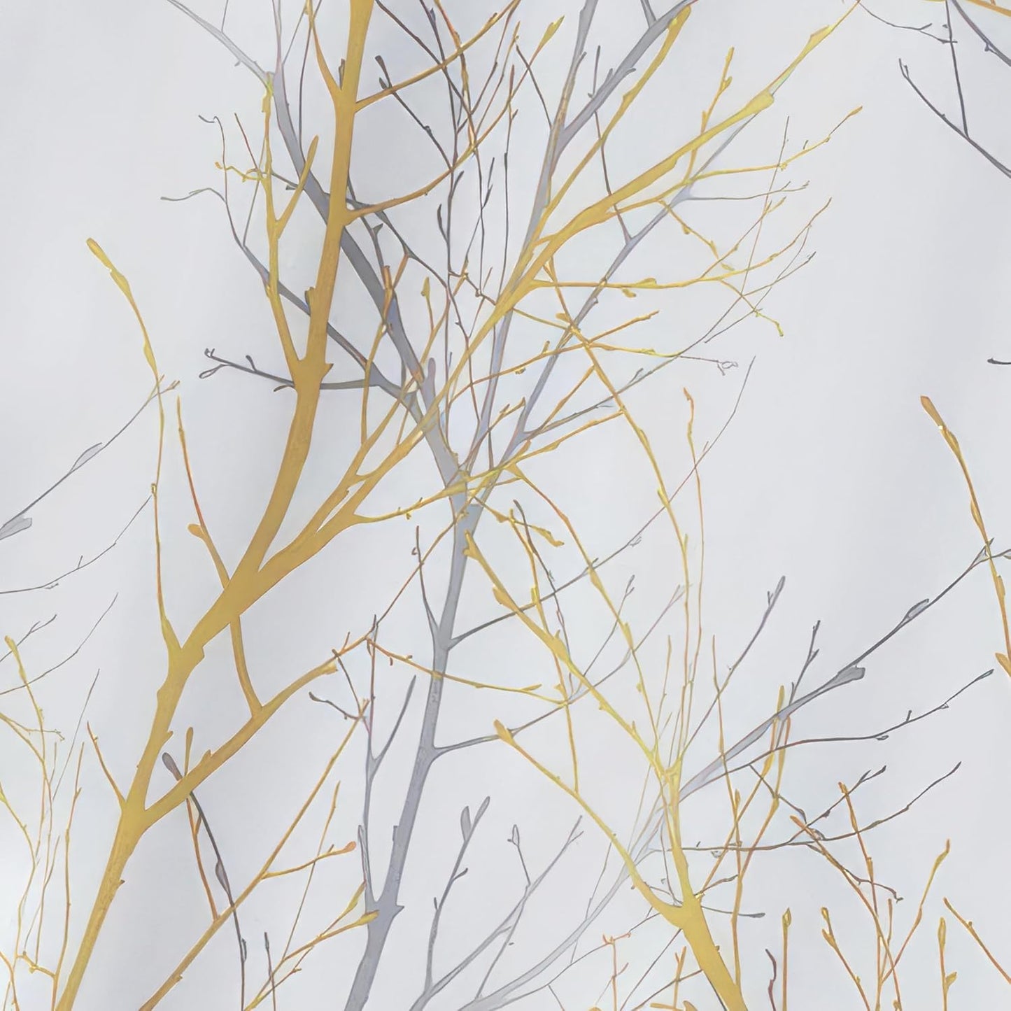 FMFUNCTEX 100% Blackout Curtains for Living Room, Yellow Grey Curtains 63 Inch Length Tree Branch Patterned Curtains for Bedroom, Thermal Insulated Farmhouse Window Treatment, Grommet Top 2 Panels