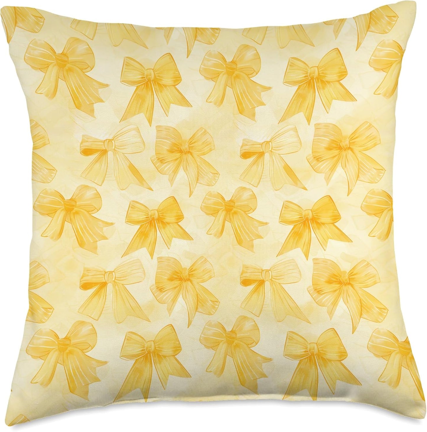 Yellow Ribbons and Bows in Watercolor Coquette Core Pattern Throw Pillow