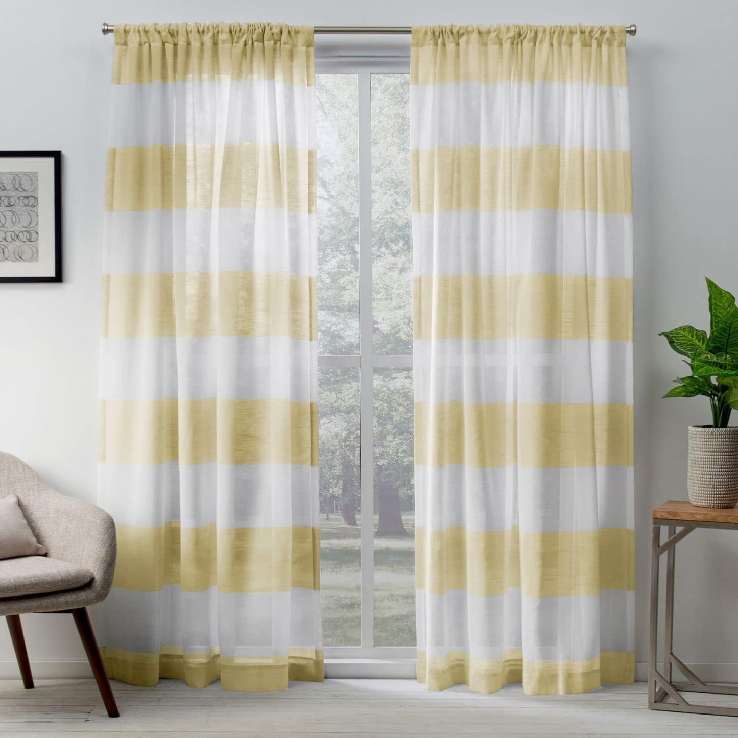 Exclusive Home Darma Sheer Linen Rod Pocket Curtain Panel Pair, 50"x96", Yellow