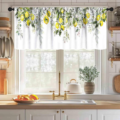 Yellow Lemon Curtains Valance for Kitchen,Eucalyptus Botanical Leaves Herb Plant Floral Fruit Rural Farmhouse Spring Summer Window Valance for Bedroom Living Room Bathroom 1 Piece,54x18 Inch