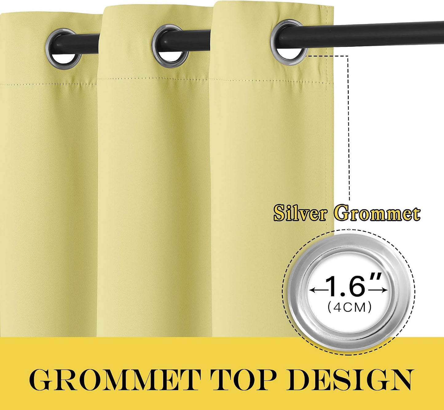 NICETOWN Paler Yellow Blackout Curtains for Bedroom 72 Inches Long, Thermal Insulated Room Darkening Grommet Window Curtains for Living Room Nursery, 66 inch x 72 inche, 1 Panel