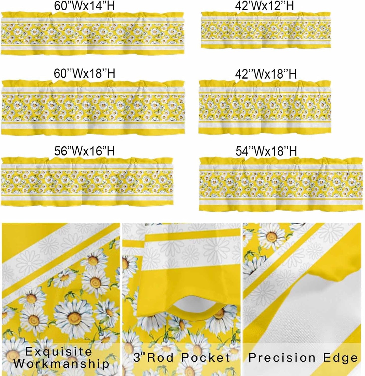 Yellow Daisy Valance Curtains Kitchen Curtain for Windows Valance Farmhouse Floral Yellow Striped Sheer Curtains Privacy Bedroom Curtain Topper for Living Room Home Decor 42x12in