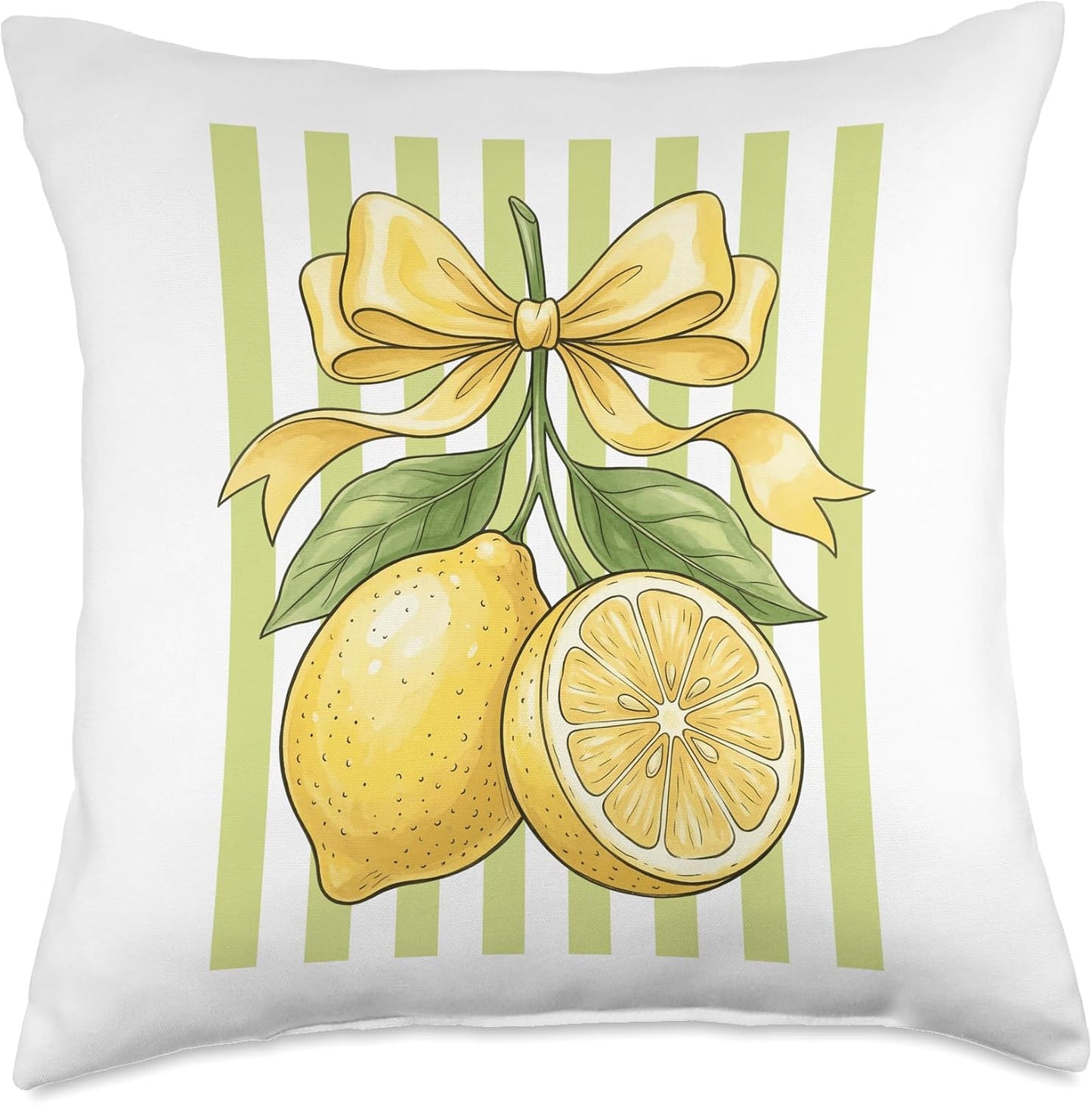 Watercolor Lemon Fruit Yellow Bow Citrus Design Throw Pillow