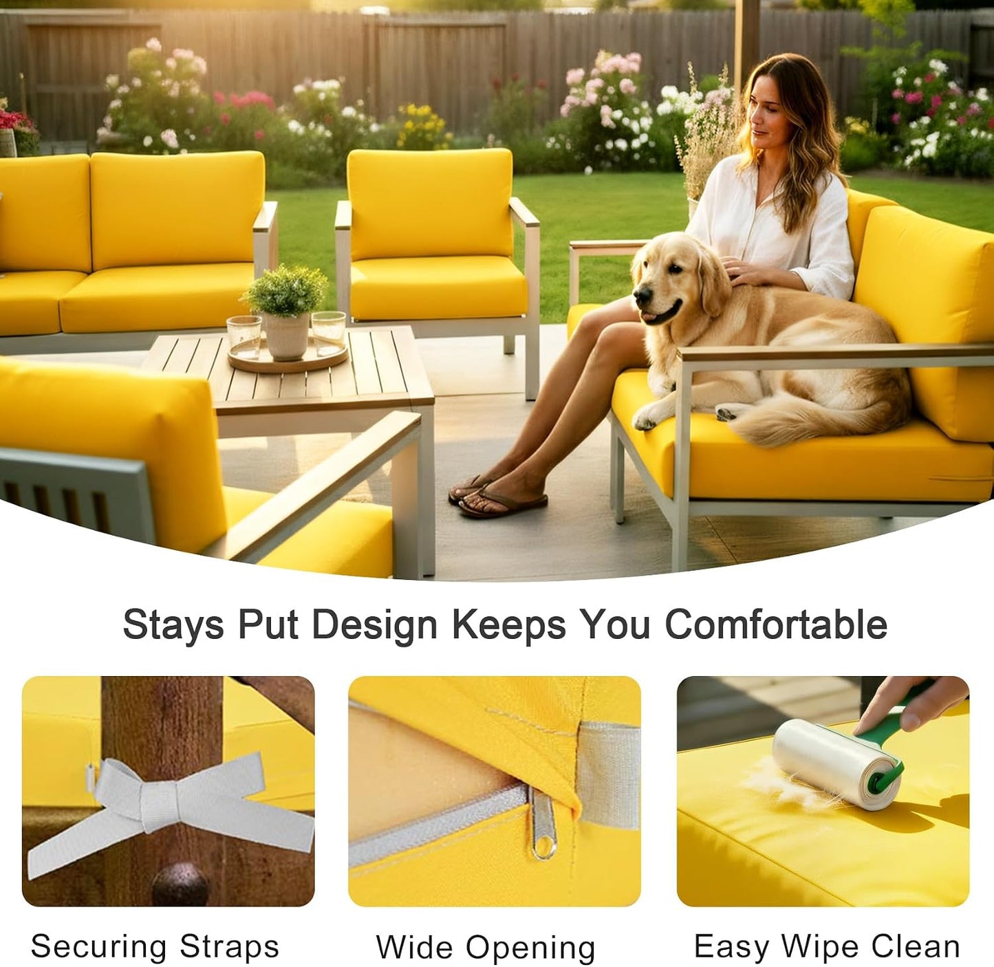 NettyPro Patio Chair Seat Cushion Covers Set 4, Waterproof Outdoor Furniture Cushion Slipcovers with Zipper and Tie, 22 x 20 x 4 Inch, Replacement Cover Only, Yellow