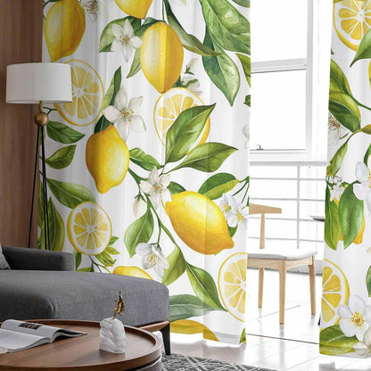 Lemon Sheer Curtains 72 Inch Length 2 Panels Set, Summer Garden Fruit Lemon Slice and Leaves Semi Transparent Voile Rod Pocket Curtains for Living Dining Room Bedroom Drapes