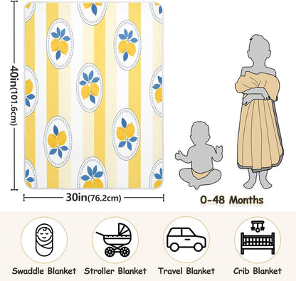 Lemon Yellow Stripe Baby Blanket 30"x40", Soft Cotton Toddler Blankets for Girls Boys with Warm Middle Layer, Lightweight Receiving Blanket for Newborn Crib Stroller
